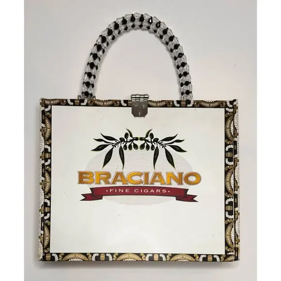 Vintage Imported Braciano Fine Cigars Beaded Box Case Purse Bag Night Skyline - Picture 2 of 16
